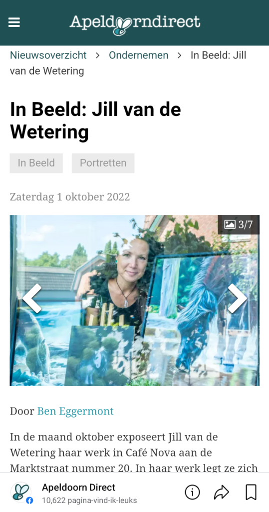 Jill van de Wetering Rietman in de krant, Apeldoorn Direct, afdeling ondernemen. In beeld, met Jill van de Weetering